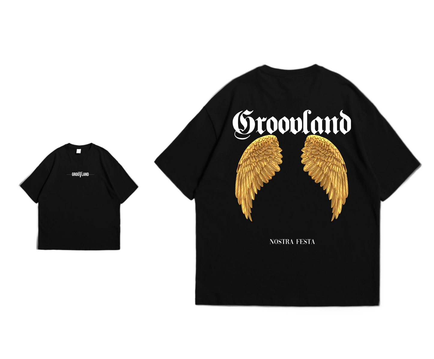 GROOVLAND | Goldwings Art - Black Oversize Tee