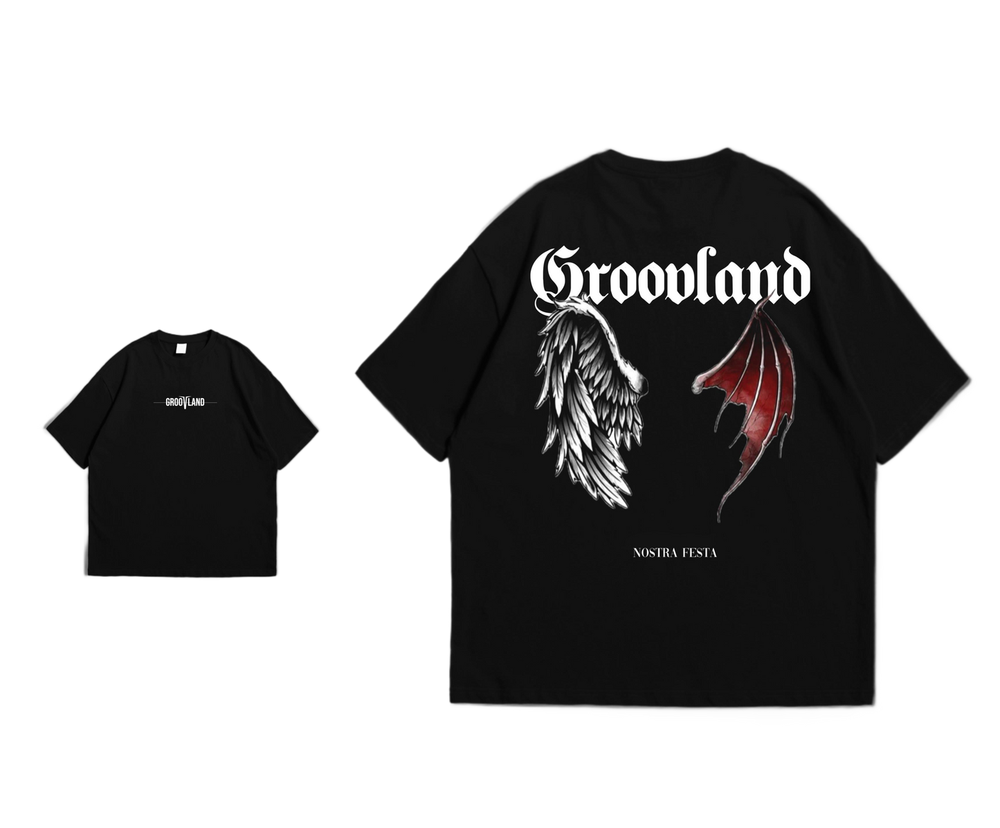 GROOVLAND | Demonwings Art - Black Oversize Tee