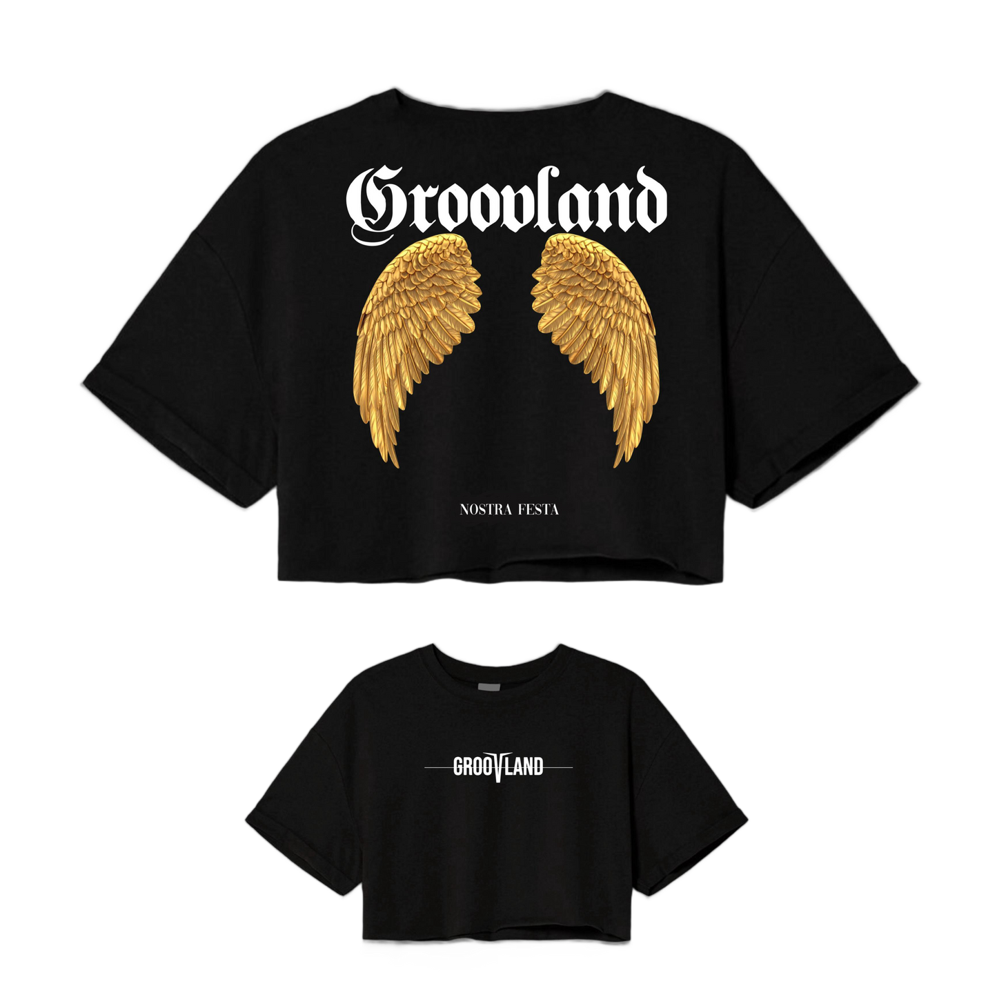 GROOVLAND | GoldWings Art - Black Crop Top