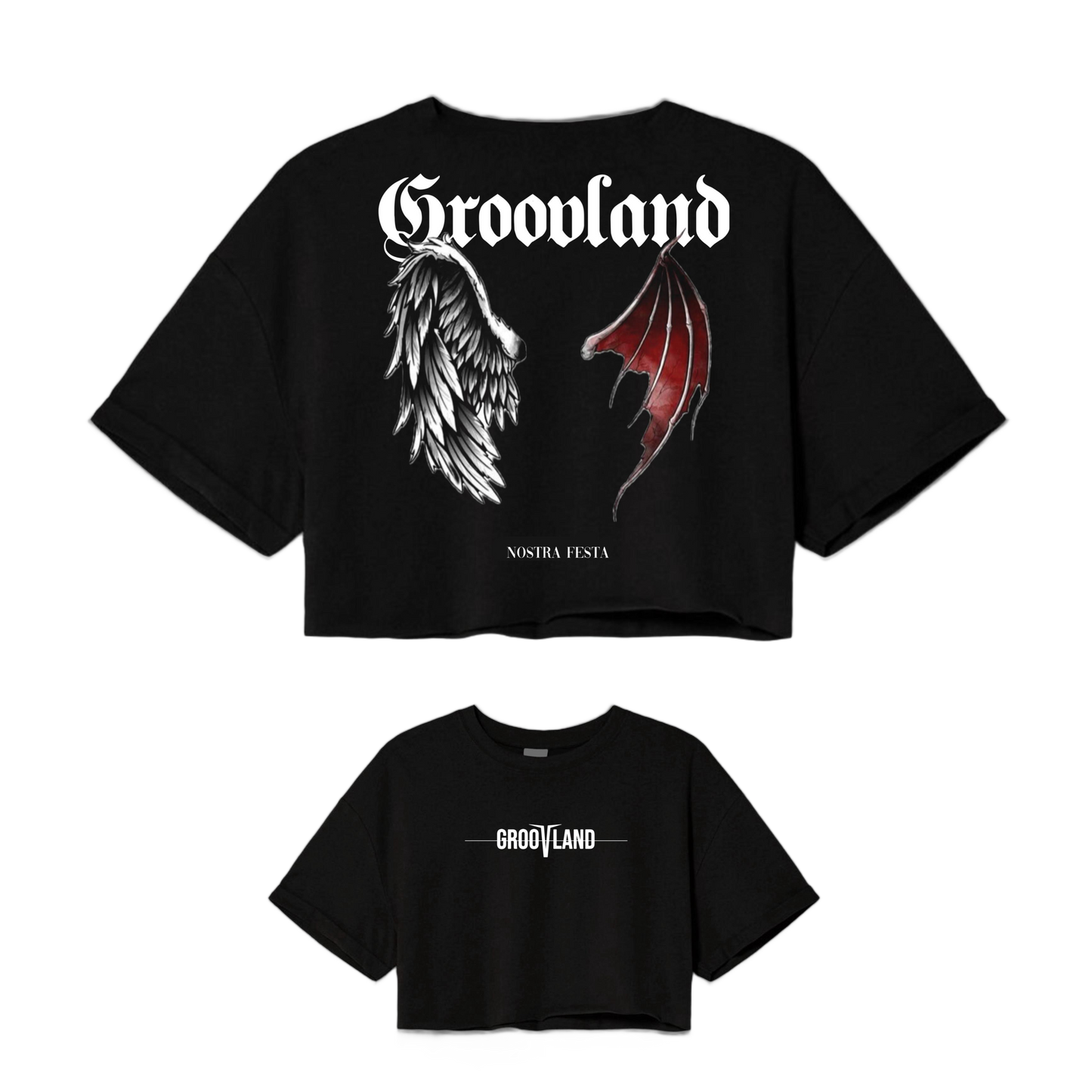GROOVLAND | DemonWings Art - Black Crop Top