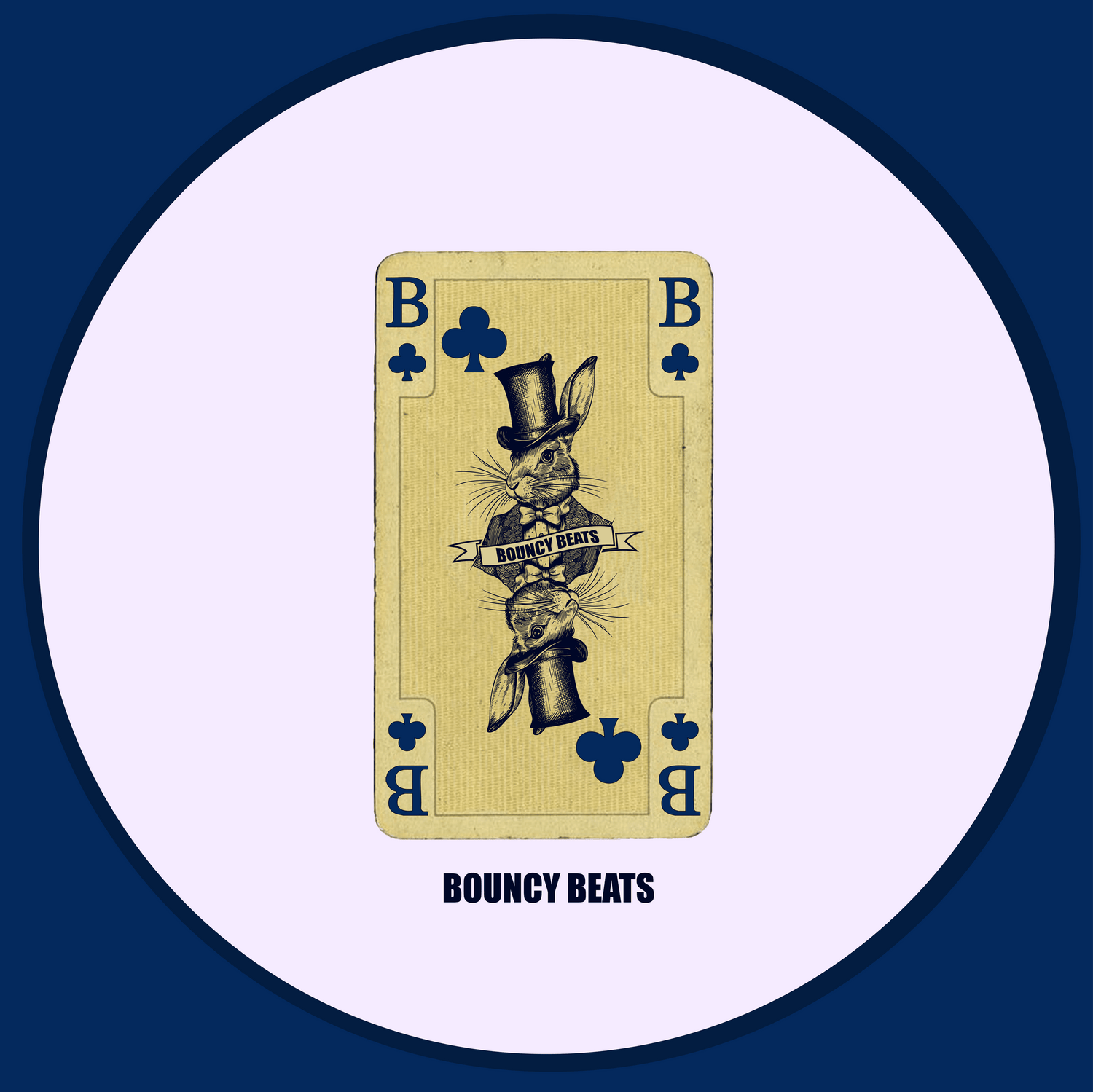 Playing card design with 'Bouncy Beats' branding on a blue and white circular background artwork on of our singles