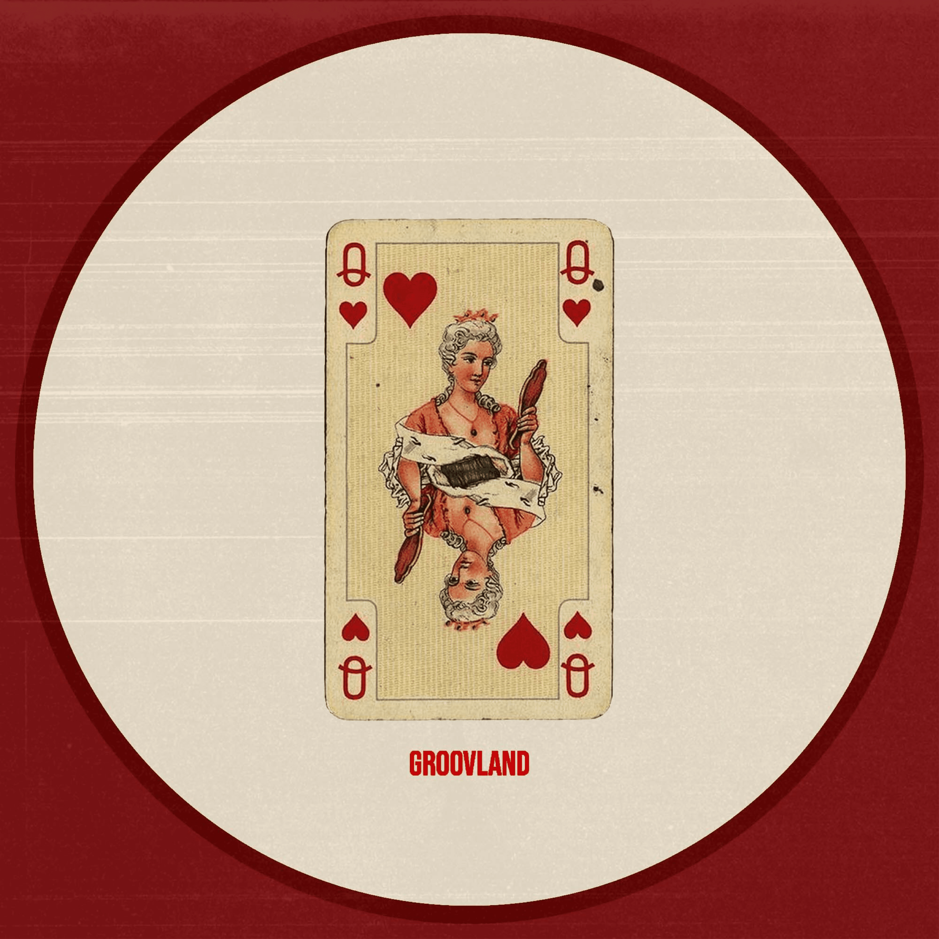 Playing card design with 'LA_BALADA' branding on a red and white circular background artwork one of our singles