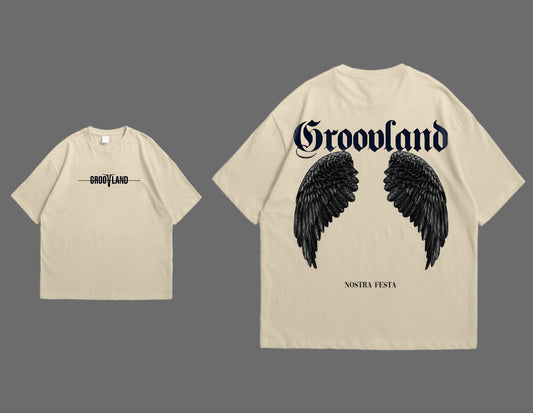 GROOVLAND | BlackWings Art - White Oversize Tee