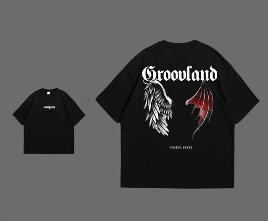 GROOVLAND | Demonwings Art - Black Oversize Tee