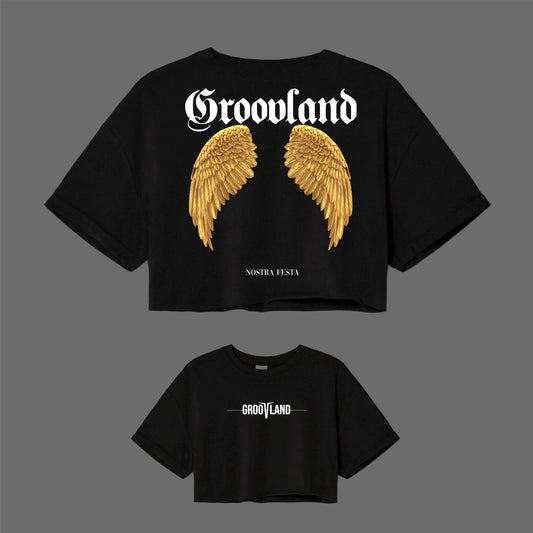 GROOVLAND | GoldWings Art - Black Crop Top