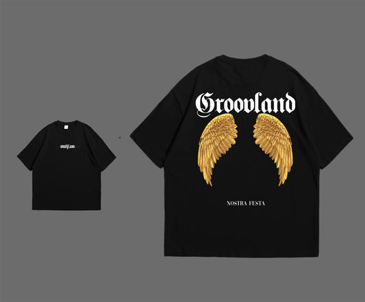 GROOVLAND | Goldwings Art - Black Oversize Tee