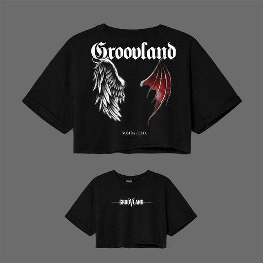 GROOVLAND | DemonWings Art - Black Crop Top